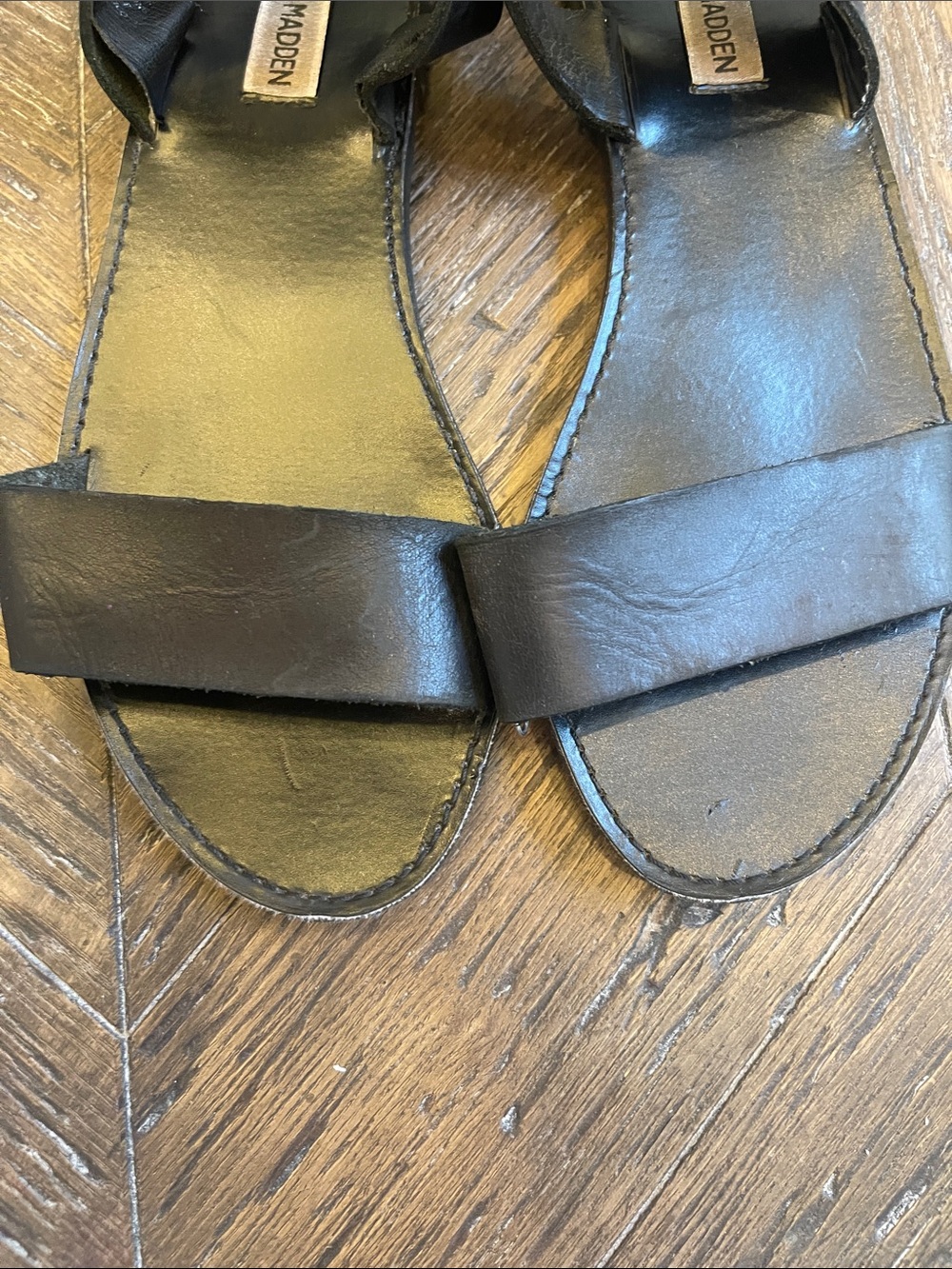 Steve Madden Black Leather Ankle Strap Sandals - Picture 4 of 7